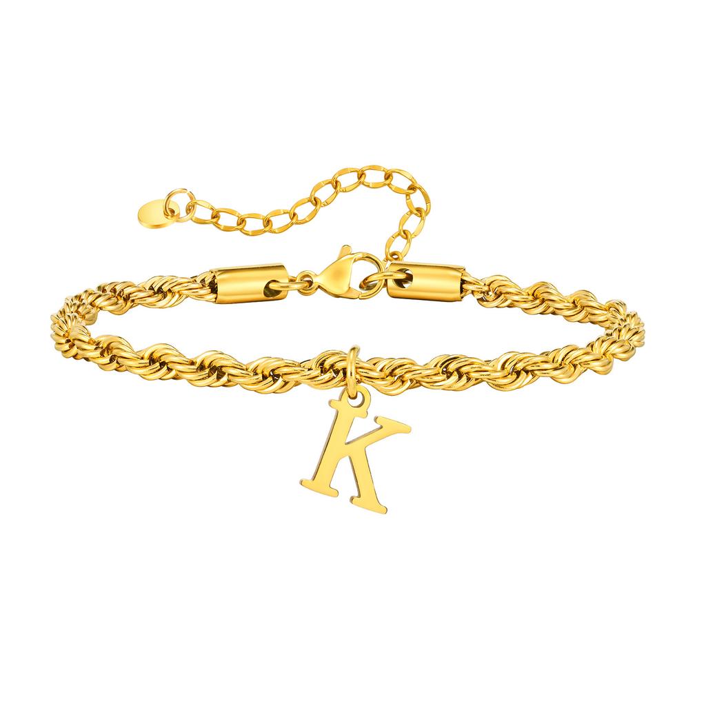 Vnox Braccialetti con Lettere A-Z per Uomo, Braccialetto a Catena Intrecciata in Acciaio Inossidabile Placcato Oro, Classico Braccialetto con Nome Regalo per Lui