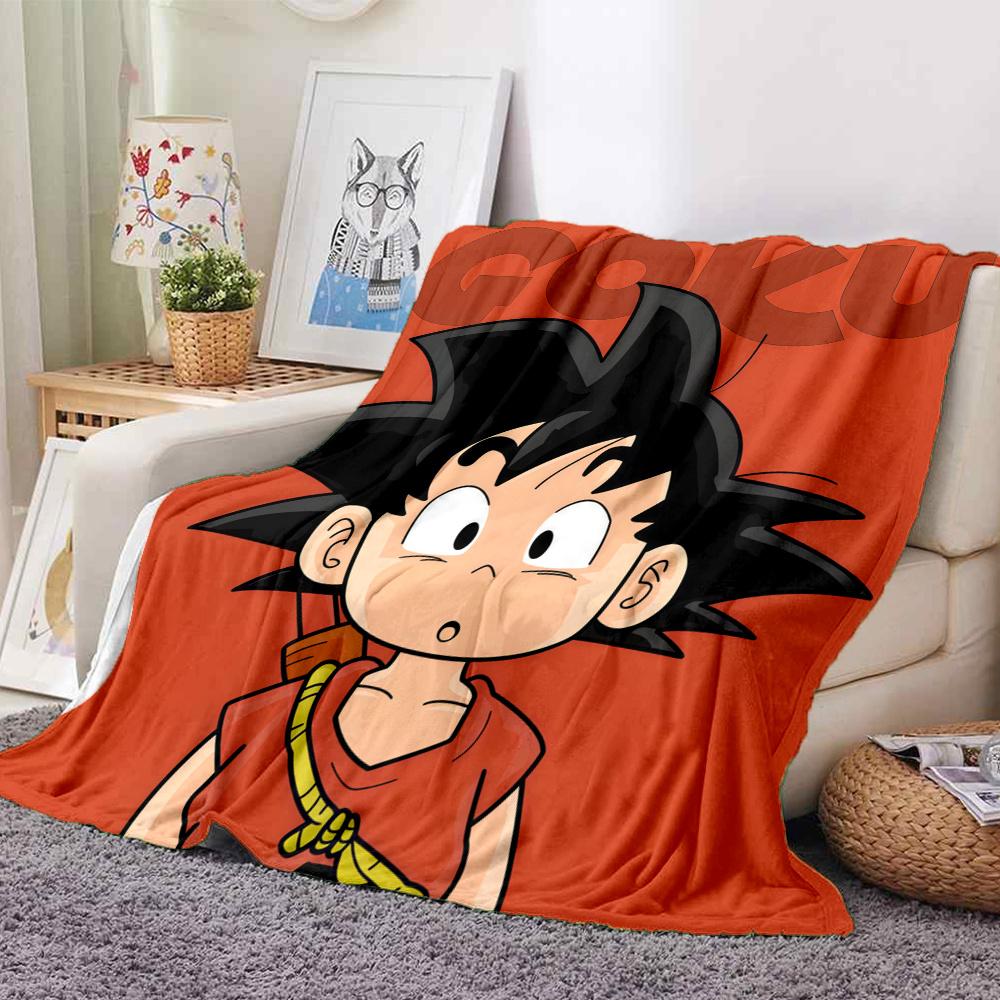 1PC Cute Cartoon Son Goku Patterned Flannel Blanket Suitable For All Seasons For Home Decor Warmth And Comfort Gifts Holiday Present