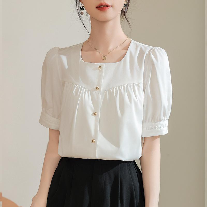 GMXIA Women's Summer White Shirt Women Versatile Commuting Temperament Tops