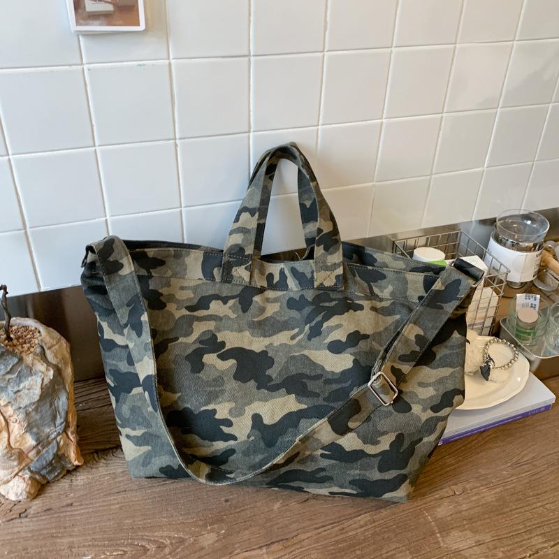 

Проста лінива сумка з полотна з леопардовим принтом, велика містка сумка-месенджер, студентська сумка через плече, камуфляжна сумка для покупок зелений