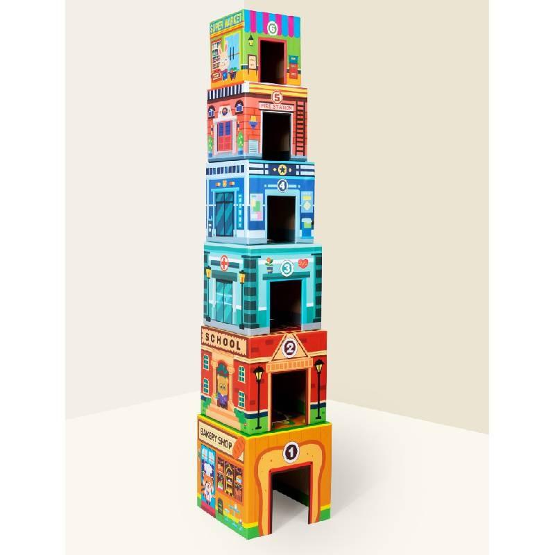 Hospital School Supermarket Wooden Stacked Building Blocks Box Set Toys Children