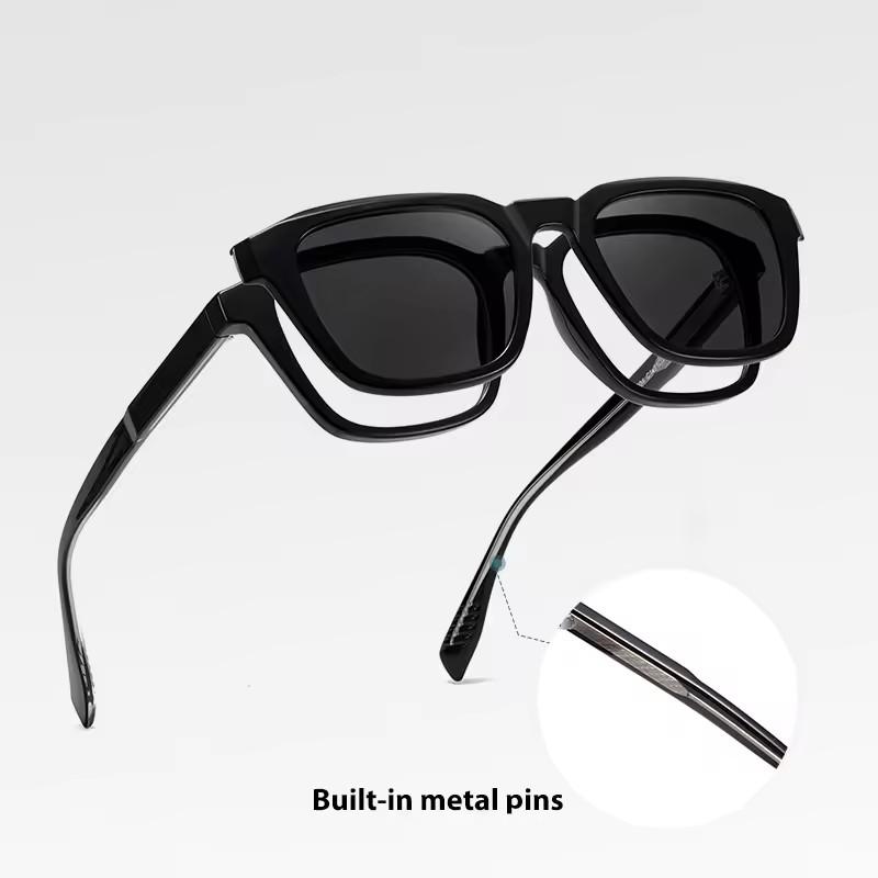 Retro Square Sunglasses Two-in-one Clip On Blue Light Glasses   Polarized Sunglasses Eyeglasses
