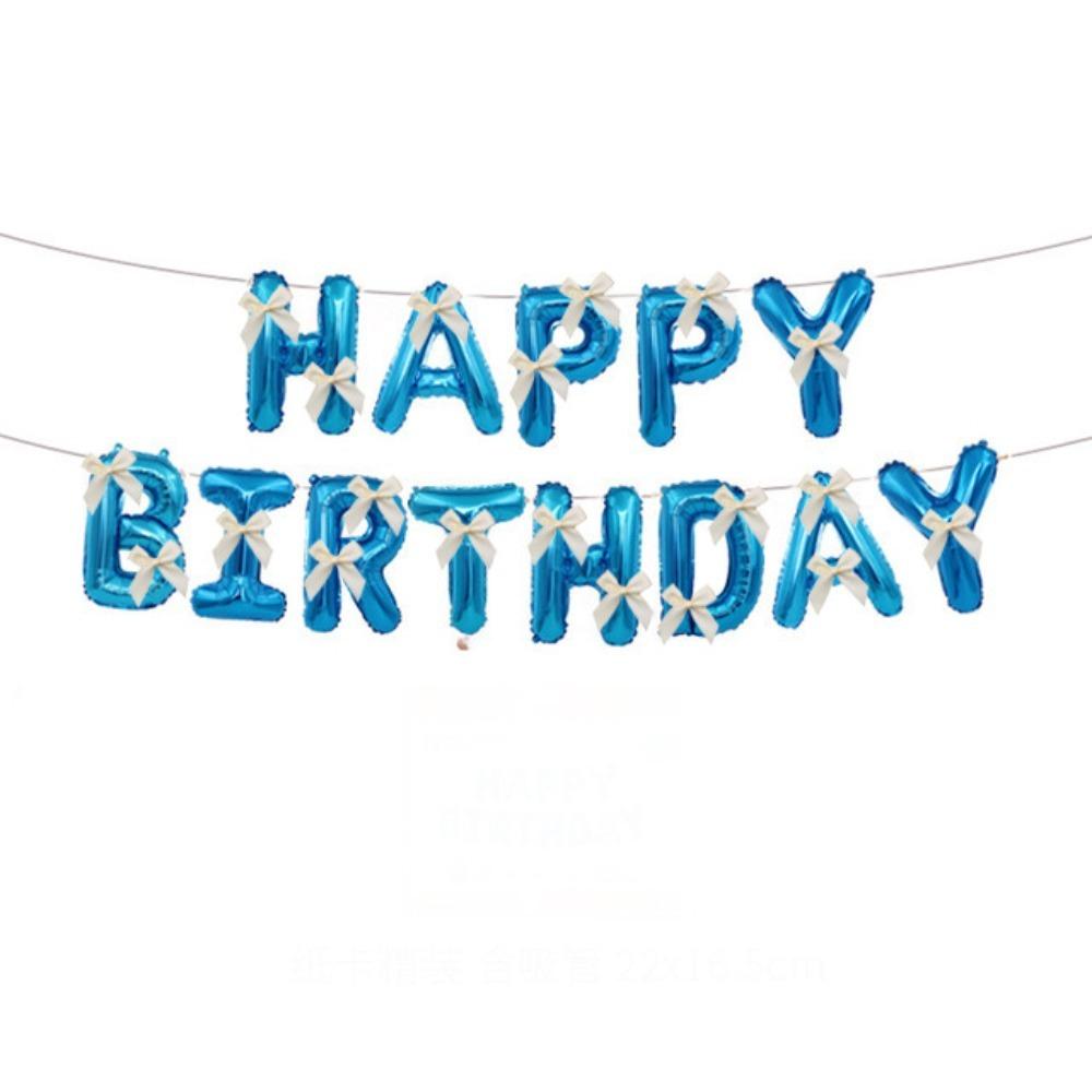 16 inch Happy Birthday Balloons Bow Ribbon Birthday Party Decoration Letter Balloons Balloon Set Aluminum Foil Balloons Party