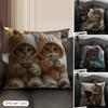 Cute Cat Holding Phone Cushion Cover Natural Linen Organic Fabric DoubleSided Printing Sofa Home Decor Gift Pillow Case