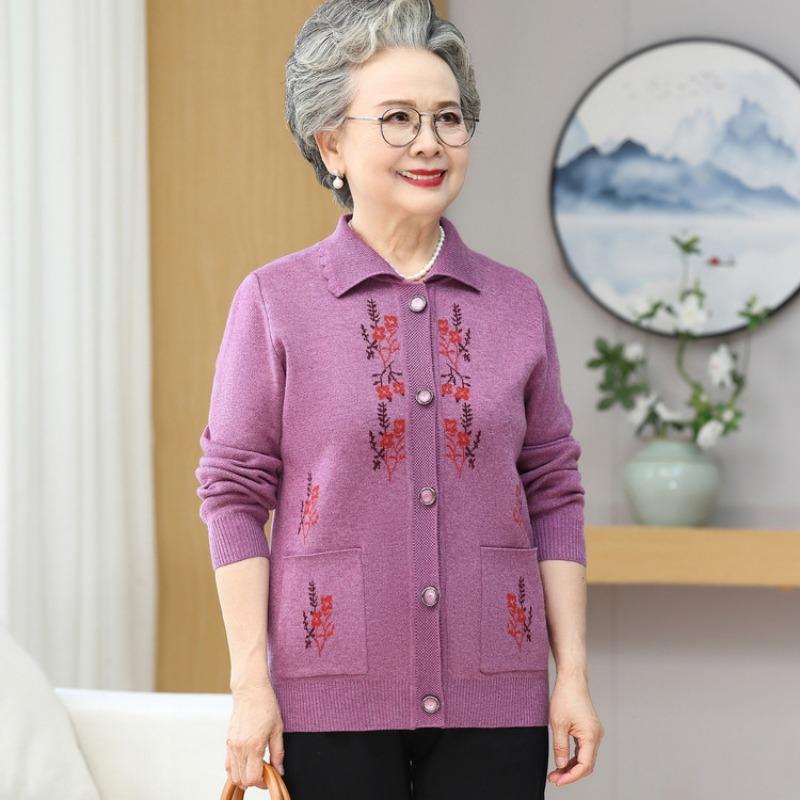 Autumn and winter grandma's new plush sweater thickened cardigan medium and old women's coat mother knitted sweater