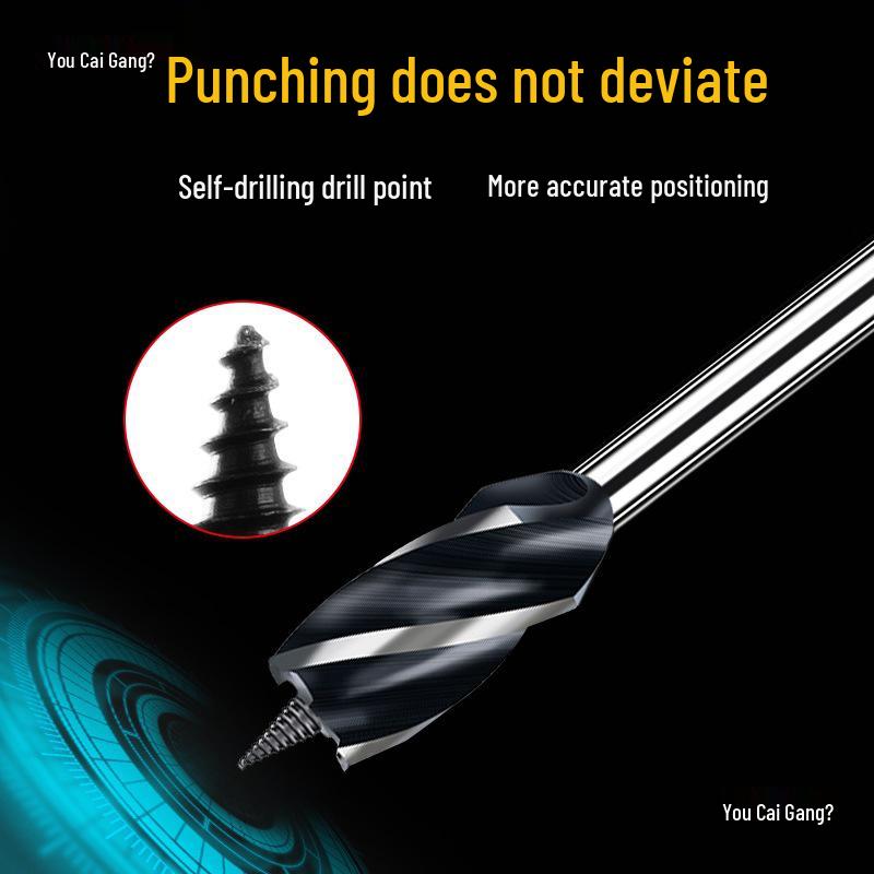 Ruiqi Hex Shank Four-Edge Wood Drill Bit for Door Lock and Drawer Hole Cutting