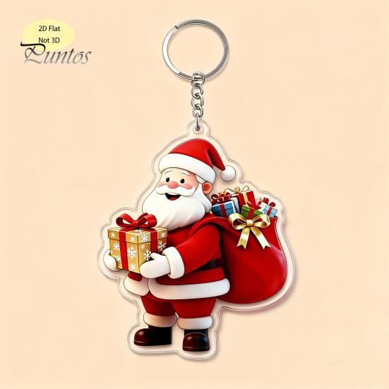 Handbags Decorative Charms Cartoon Santa Claus Acrylic Keychain, Double-sided Christmas Key Festive Car Accessories Ring, Pendant Charm for