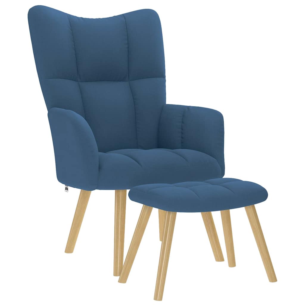 Relaxation Armchair with Footstool Blue Fabric