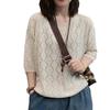 Summer seven-quarter-sleeved top women's new casual mother T-shirt solid color loose round neck hollow knitted sweater pullover