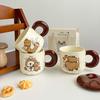 Card Barak Mug with Lid Spoon Creative Cup Cute Ceramic Water Cup Girl Home Office Coffee Cup