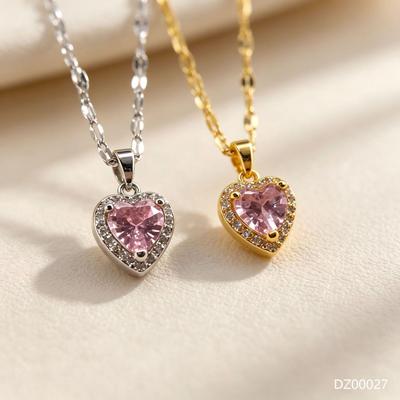 INS Style Copper Zirconia Heart Pendant Necklace - Elegant and Versatile Clavicle Chain for Women