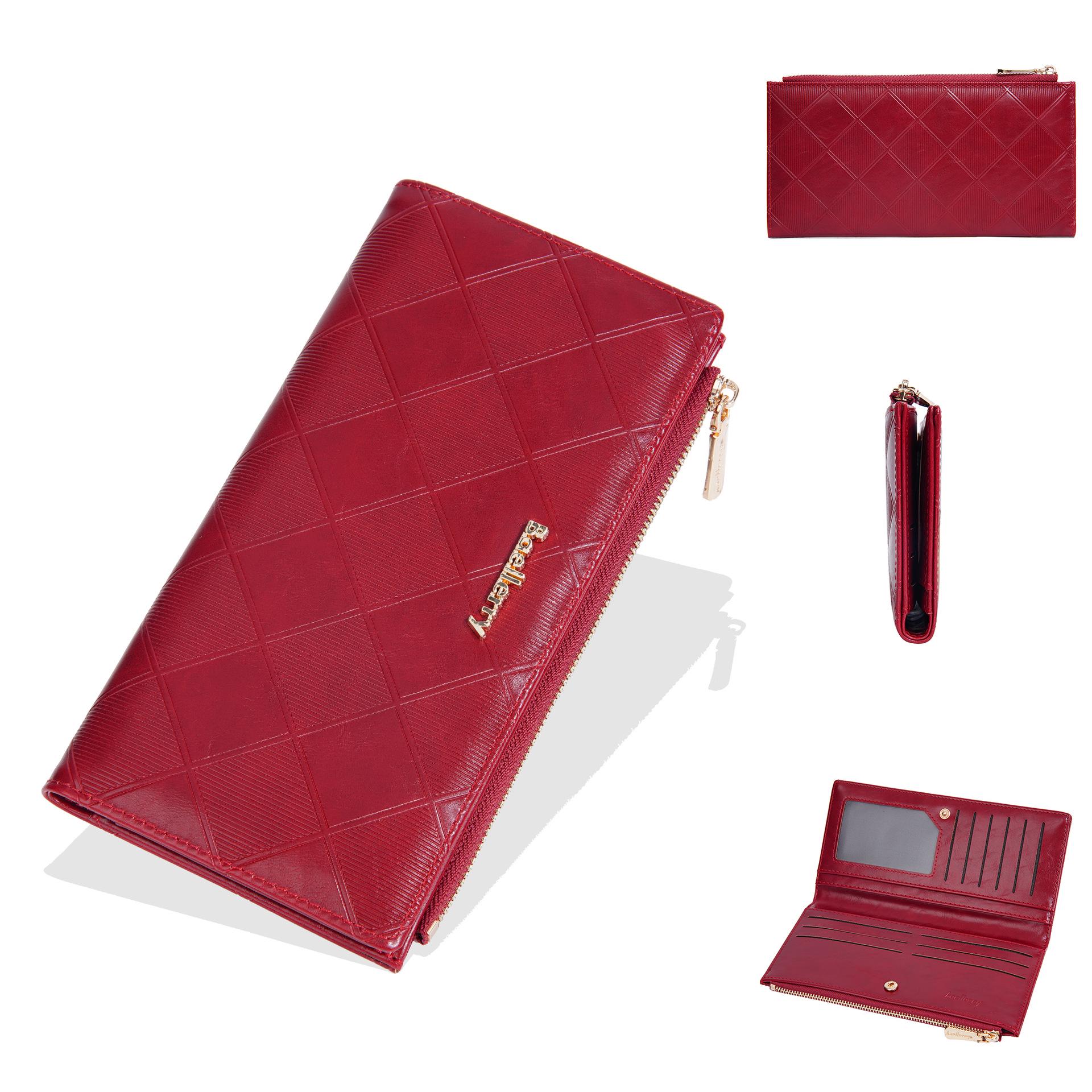 

Women s Diamond Pattern Long Wallet, Multi-Card Slot, Zipper, Large Capacity, Multi-functional Handheld Bag & Card Holder малиновий