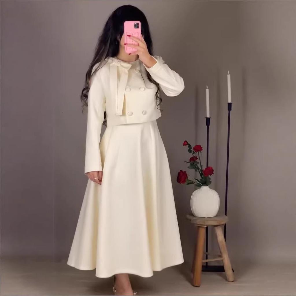 Cross-border European and American Women's Clothing Amazon British Slim College Style Top Waist A-shaped Long Skirt Set