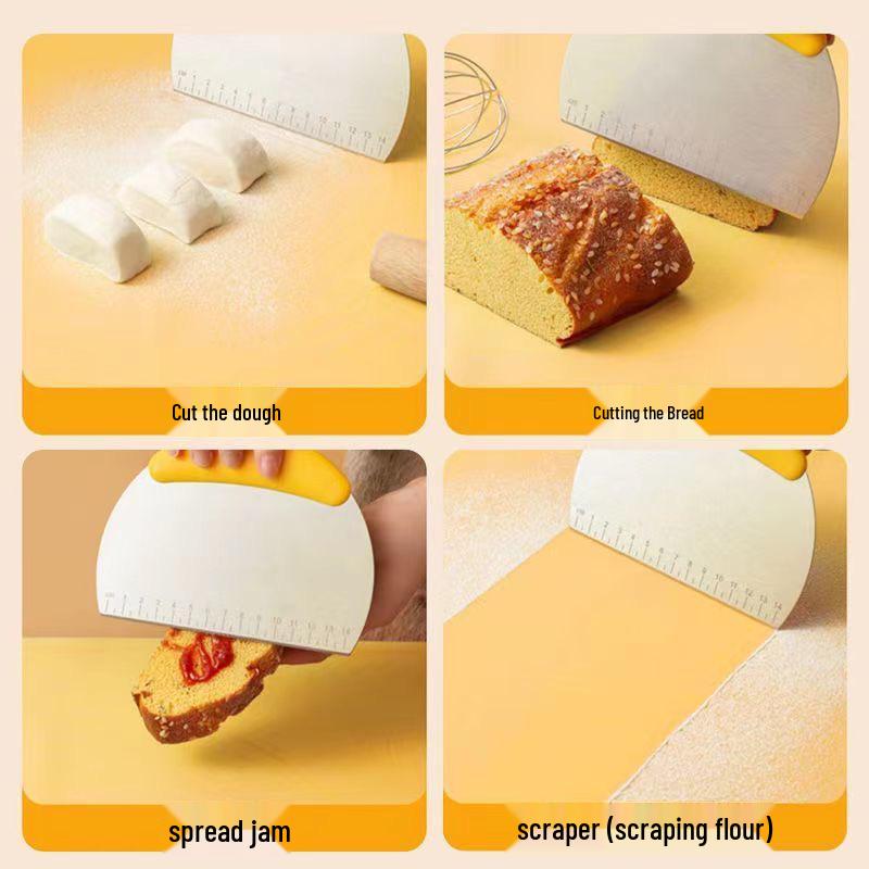 Stainless Steel Beveled Rice Noodle and Cream Scraper with Scale - Multi-Purpose Baking Cutter.