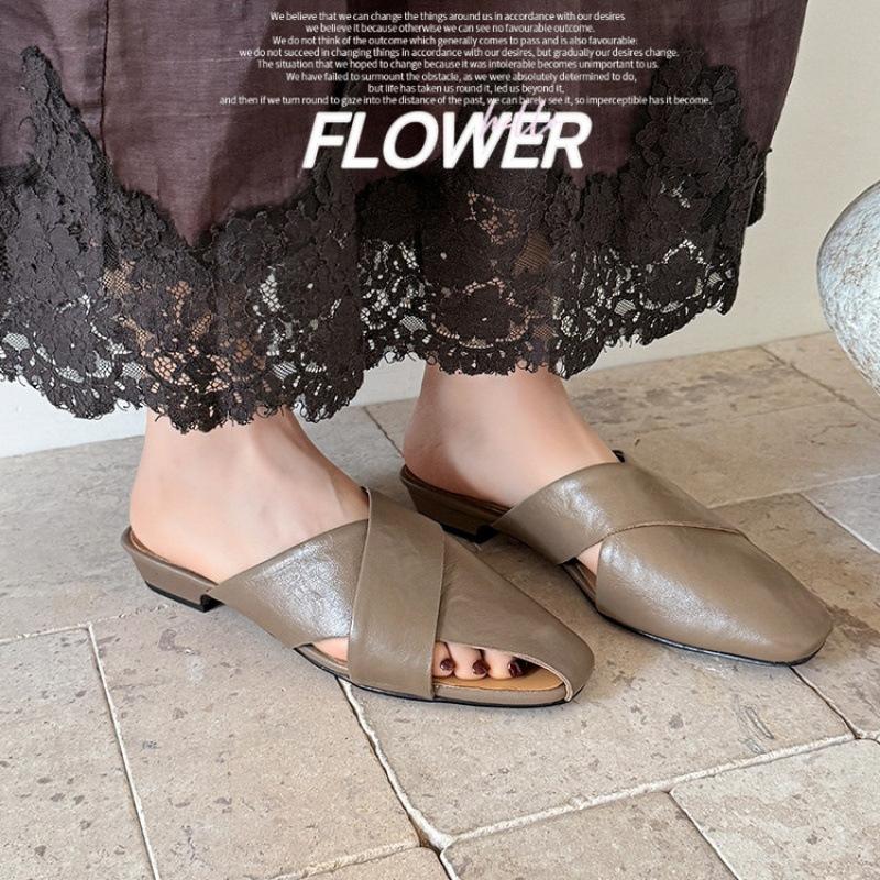 

Korean version of square head commuter women s shoes bag head half drag women s summer new versatile one-pedal lazy soft-soled flat-heeled slippers 40 абрикосовый