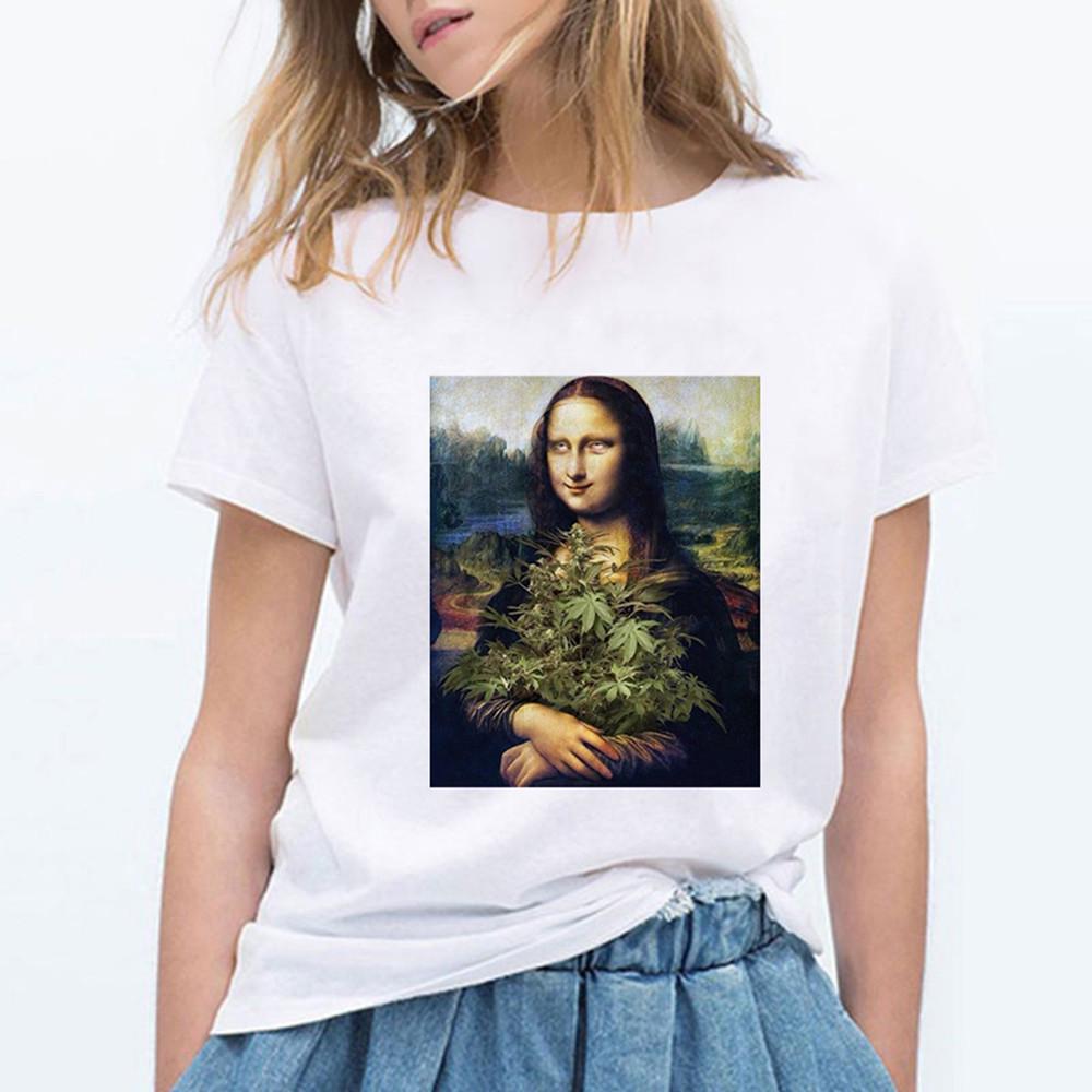 Mona Lisa Ästhetik Harajuku T-Shirt Damen Ullzang Vintage Grafik-T-Shirt Lustiges Cartoon 90er Jahre T-Shirt