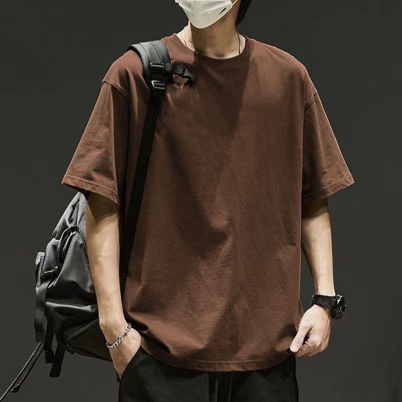 Summer Round Neck Top Fashionable Casual Pure Cotton Solid Color Short Sleeved Men's T-shirts