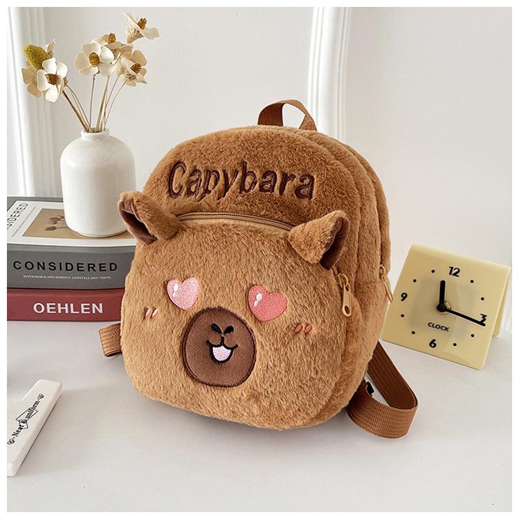 2025 Cute Capybara Plush Backpack For Kids Cartoon Animal School Bag Soft Shoulder Bag For Boys And Girls Kindergarten Gift