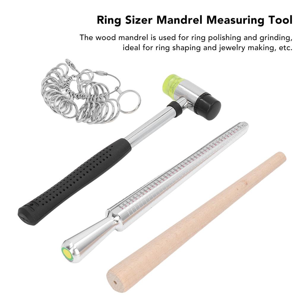 Ringgrößen-Set Aluminium Fingergrößenmesser Polierholz Dorn Gummihammer US-Größe Ring-Set für Schmuckherstellung