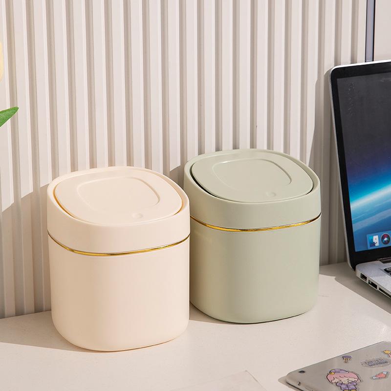 Compact Desktop Trash Can with Lid for Office, Bedroom, or Car