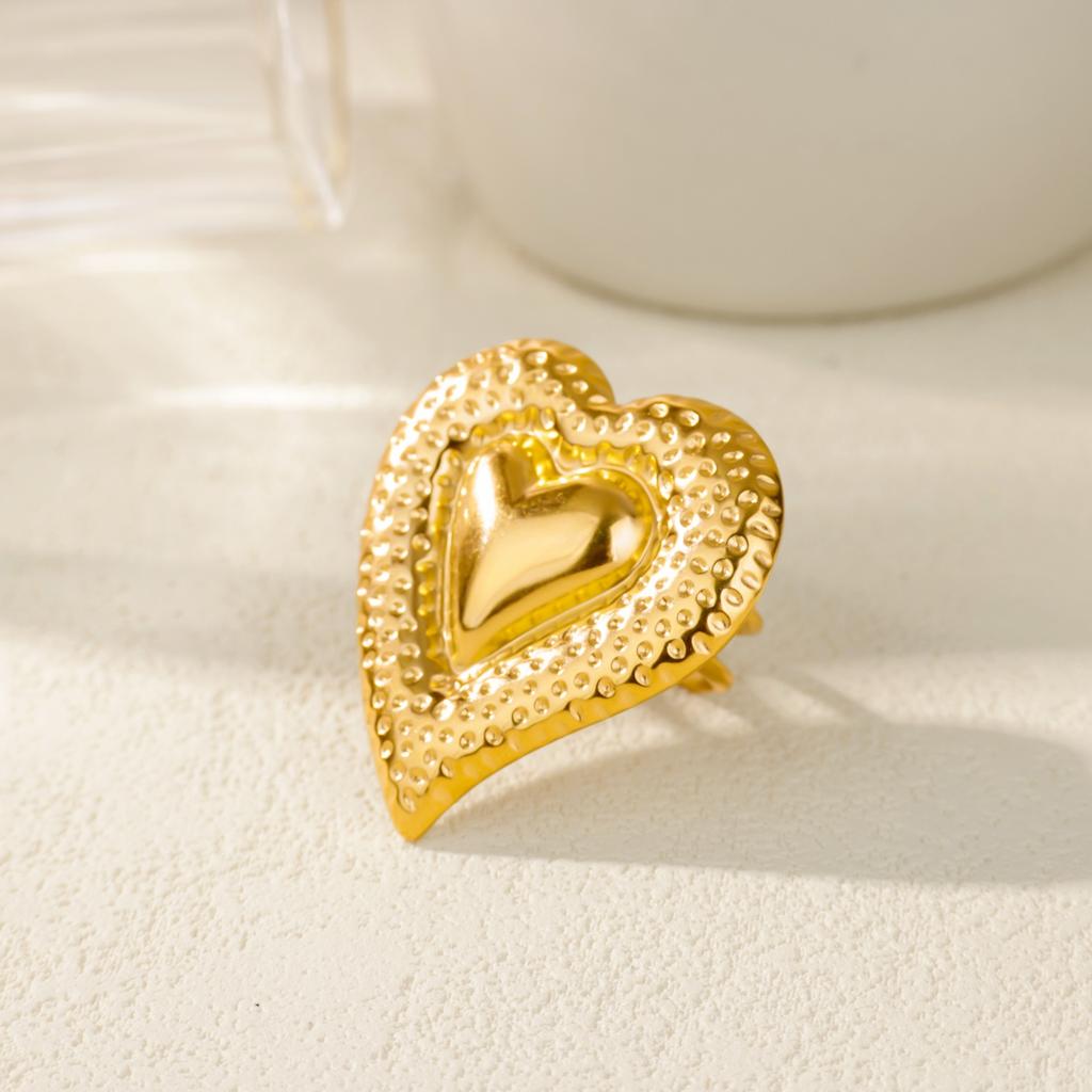 Super Heart Rings for Women Stainless Steel Gold Color Heart Ring Aesthetic Wedding Waterproof Jewelry Gift