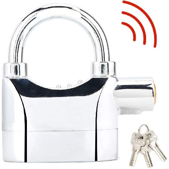 Sonew Alarm Lock, Universal Security Anti-Theft Padlock 110db Siren Alarm Lock Aluminum Alloy Keyed Padlock for Motorcycle Door Window (Aluminum