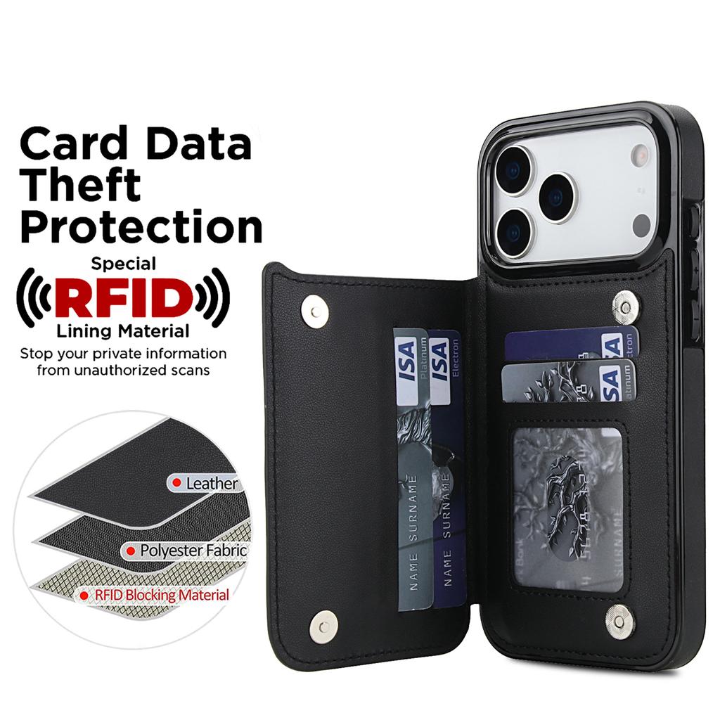 Geldbörse Doppelte Knöpfe Kleiner Duftiger Stil Kartensteckplatz Magnetischer Klapp-Lederhülle Für Für Iphone Air 17 Pro Max 16e 1 Plus 14 13 12 11
