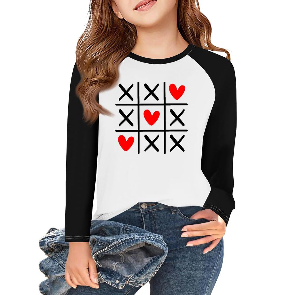 Mädchen Langarm Liebe Valentinstag T-Shirts Kinder Herbst Oberteile Rundhals Basic T-Shirts 5-14J