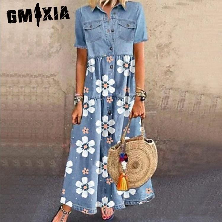 

GMXIA Джинсовый стиль Длинное старое платье на пуговицах S чёрный