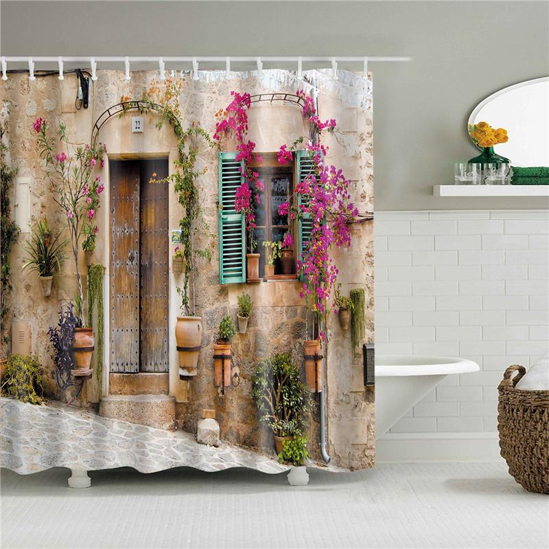 Rural Idyllic Flowers European Garden Shower Curtain Bathroom Waterproof 3d Printed Bath Curtains With 12 Hooks Polyester Cloth