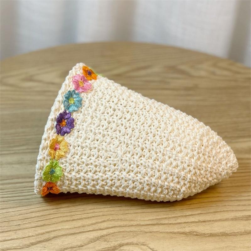 Crochet Bucket Hat with Flower Decals Summer Spring Bucket Hat Crochet Floppy Hat for Adult Teen Hat Knitted Sun Hat