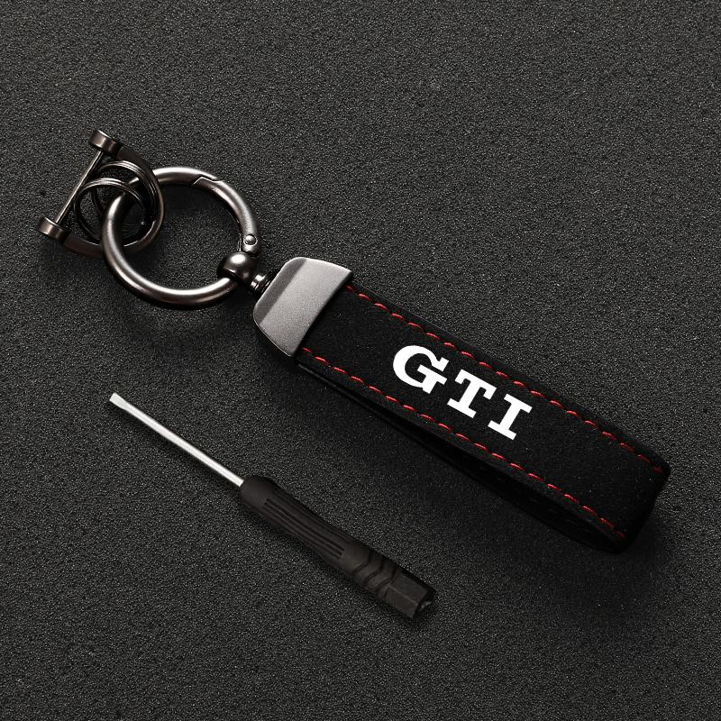 Premium Wildleder Autoschlüsselanhänger Metall Langlebiger Schlüsselring Für Volkswagen VW Polo Golf T5 Caddy T4 Touran Golf GTI Passat Scirocco Tiguan pn1 black