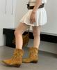 2025 new short boots women's western cowboy boots embroidered hollow women's thick heel V mouth ethnic style retro knight boots women