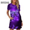 New Summer Sundress Sweet Elegant Purple Butterfly Print Mini Dress For Women Short Sleeve Loose Casual Mini Dress Oversize