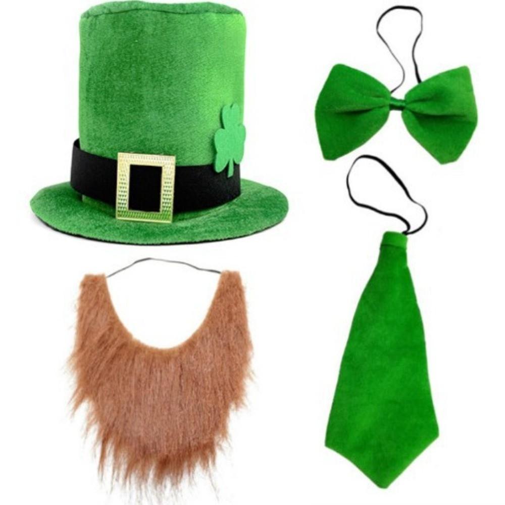 4pcs Set Fake Beard Saint Patrick's Day Top Hat Irish Festival Costume  Theme Party Decor