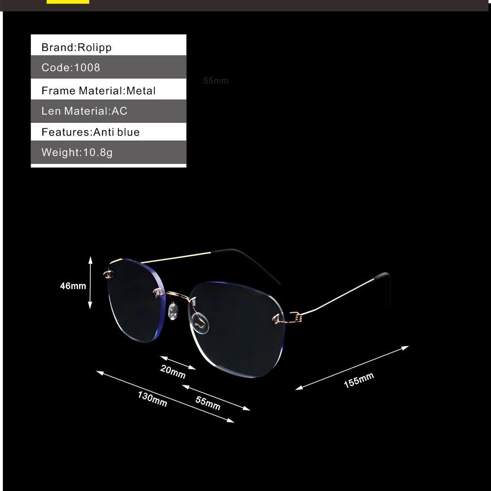 Blaulicht Lesebrille Für Männer Und Frauen Mode Business Brille Randlos Metall Extra Groß Silber +1 1.5 2 2.5 3 3.5