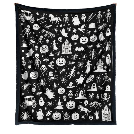 Coloring Blanket for Adults Halloween DIY Blanket, Throw with Ghost Patterns, Color Your Artistic Bedroom Decor Accessories Own Washable Cozy