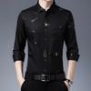 Men Casual Slim Fit Long Sleeve Thin Non Iron Letter Print Shirt