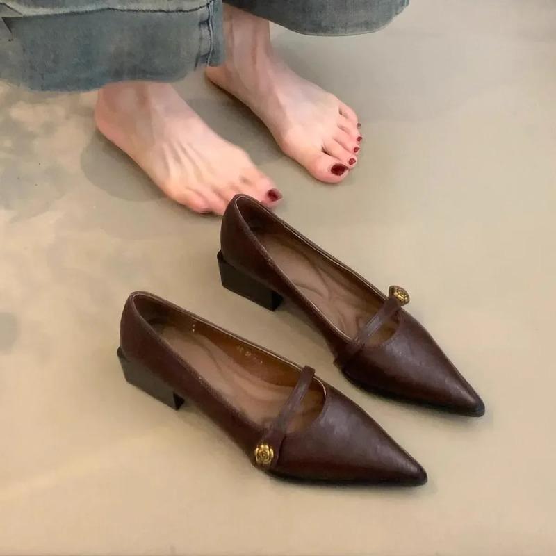Buckle Pumps for Women Dress Shoes High Heels Boat Shoes Elegant Office Ladies Shoes Black Mary Jane Chunky Pump Autumn