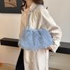 Luxury Furry Shoulder Bag Solid Color Soft Tote Bag Large Capacity Fluffy Clutch Bag