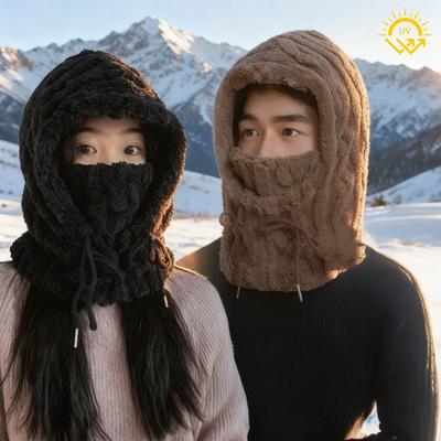 Fleece Balaclava voor Dames Winter Eenstuk Hoed Sjaal Set Winddicht Ski Gezichtskussen Thermische Nekwarmer voor Koud Weer