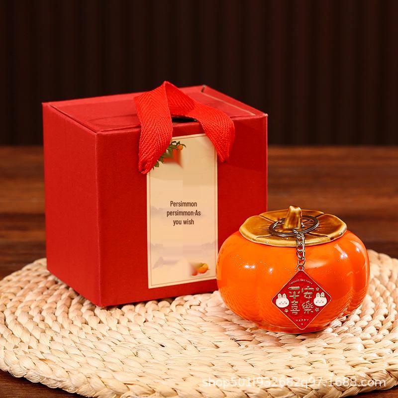 Ruyi Persimmon Ceramic Tea Can: Sealed Canister for Tea, Home Decor & Wedding Souvenir