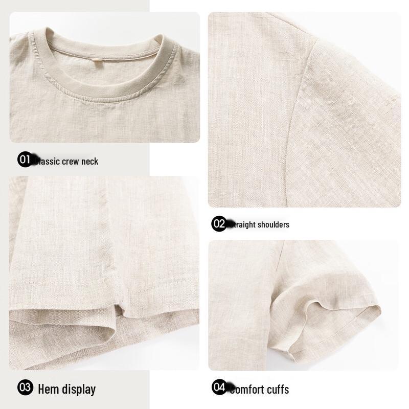 SHANSHAN Men's 100% Linen Short Sleeve T-Shirt