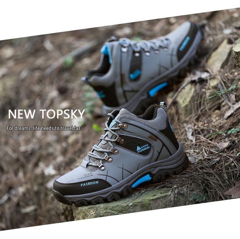 Plus Size High-Top Men's Hiking Shoes - Warm, Non-Slip, Velvet-Lined, For Autumn/Winter Outdoor Trails
