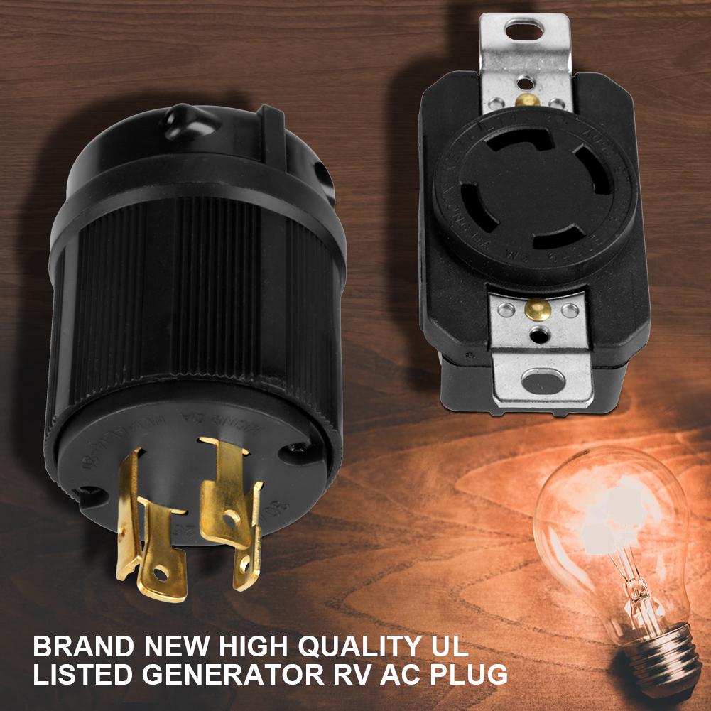4 Pin NEMA L14-30 Generator Plug and Receptacle Set Contacts Lightweight for 125V 30A Generator RV AC Outlet