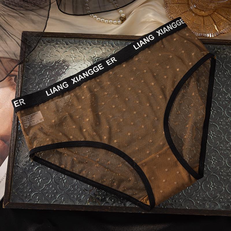 Ladies Spring and Summer New Style of Pokpoint Letter Waist Transparent Mesh Yarn Breathable Waist Triangle Briefs