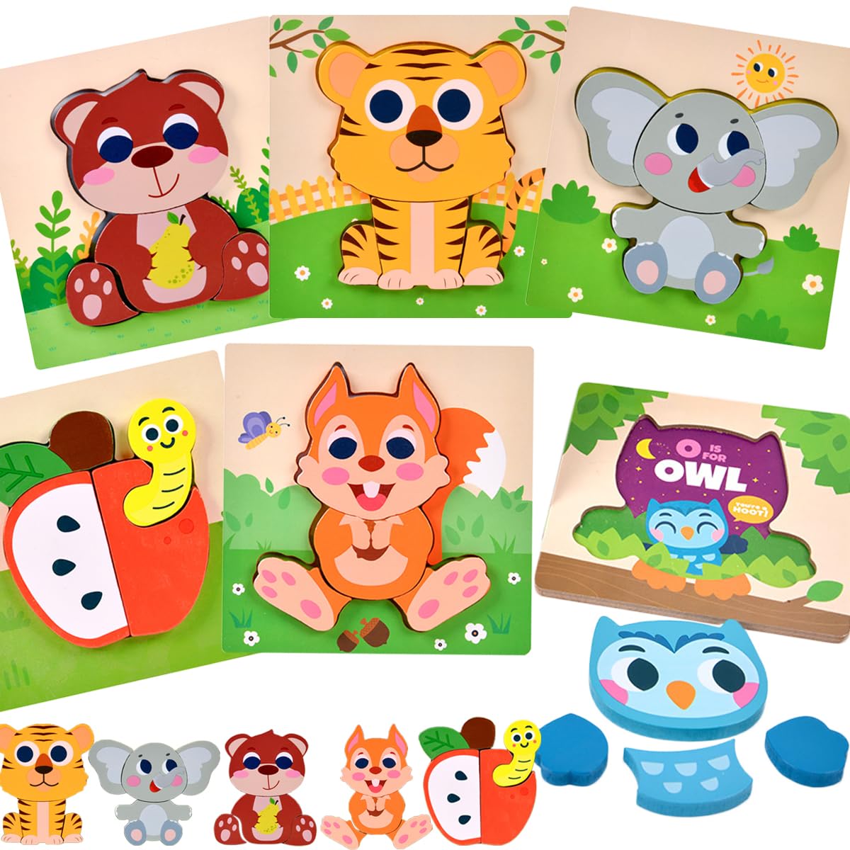 

Bajoy Wooden 6 Montessori Educational Toy for Toddlers Ages and Animal Shape Matching Puzzle for Early Fingertip Shape Brain and English Language