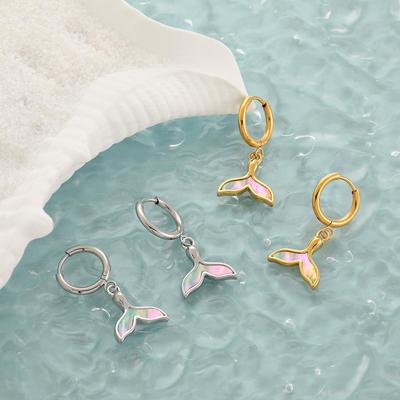 Korean Style Gold-Plated Mermaid Tail Titanium Earrings: Elegant Heart Shell Design for Women