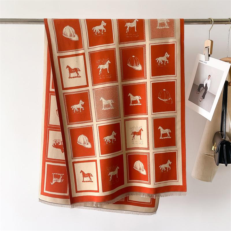 Cashmere Scarf for Women Winter Warm Shawl Blanket Large Tassel Female Poncho Elegant Horse Echarpe Bufanda Pashmina