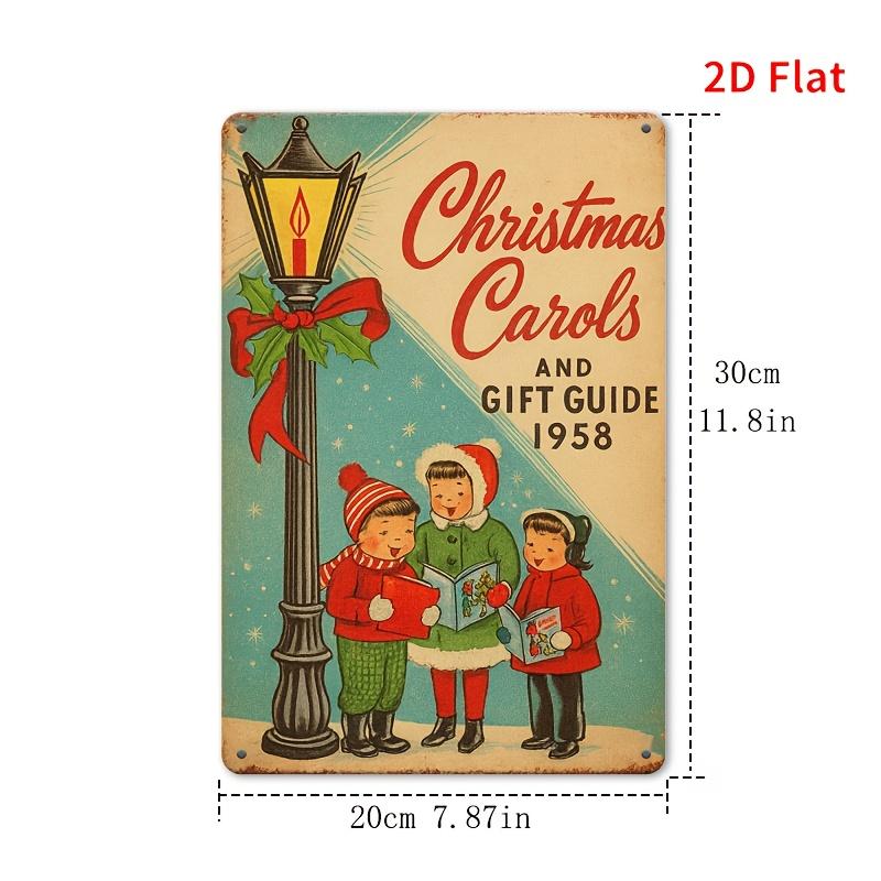 [2D Flat] 1pc 20.32x30.48cm Vintage Christmas Carol Sign | Aluminum Metal - Rustic Festive Scene Wall Decorations, Vintage 1958